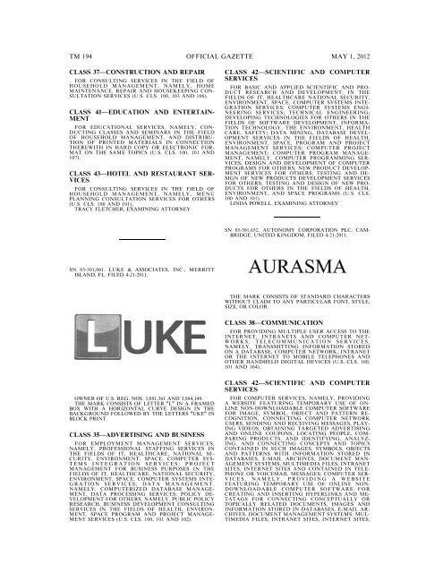 marks published for opposition - U.S. Patent and Trademark Office