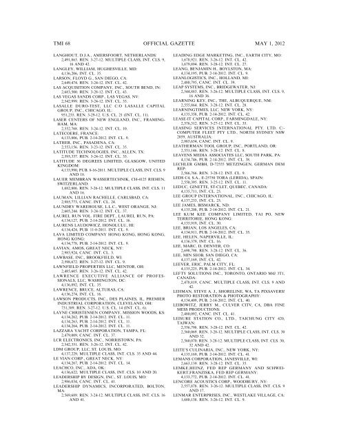 marks published for opposition - U.S. Patent and Trademark Office