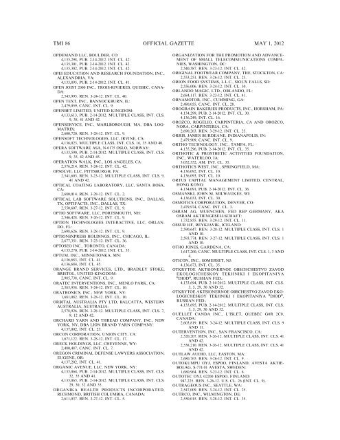 marks published for opposition - U.S. Patent and Trademark Office