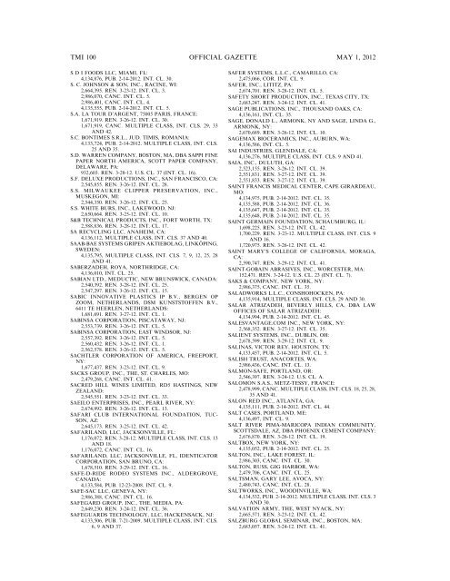 marks published for opposition - U.S. Patent and Trademark Office