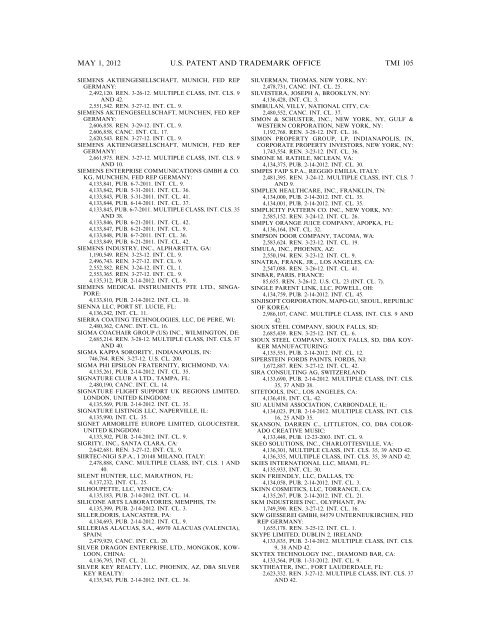 marks published for opposition - U.S. Patent and Trademark Office