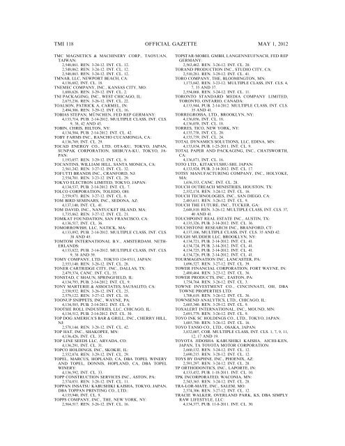 marks published for opposition - U.S. Patent and Trademark Office