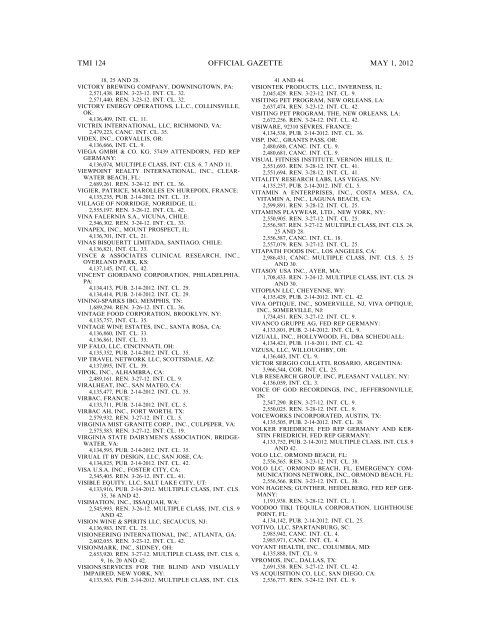 marks published for opposition - U.S. Patent and Trademark Office