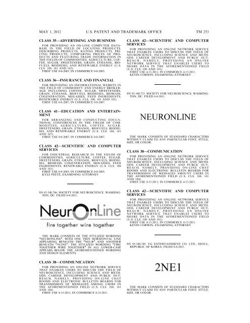 marks published for opposition - U.S. Patent and Trademark Office