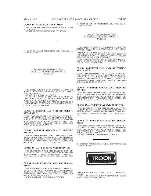 marks published for opposition - U.S. Patent and Trademark Office