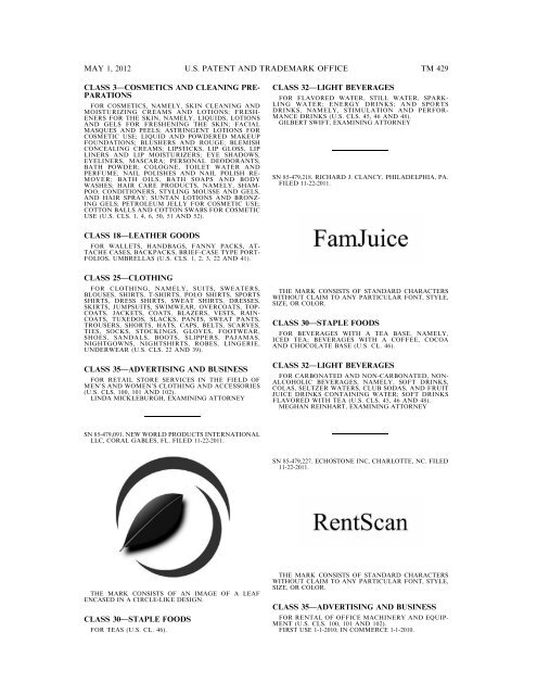 marks published for opposition - U.S. Patent and Trademark Office