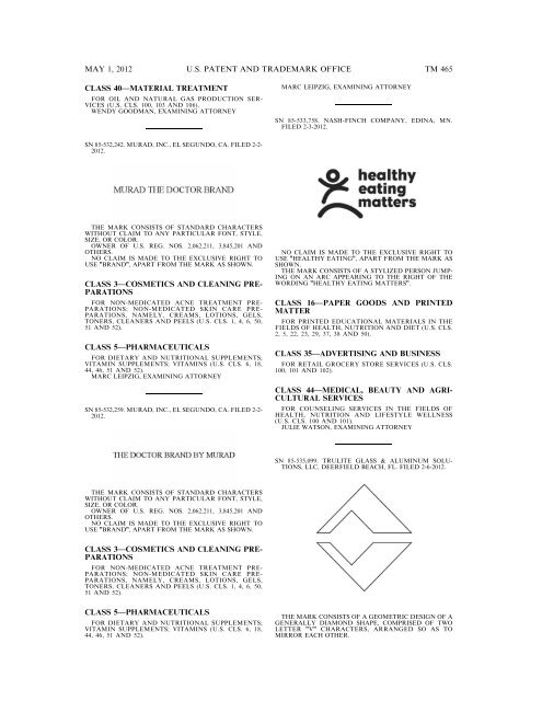 marks published for opposition - U.S. Patent and Trademark Office