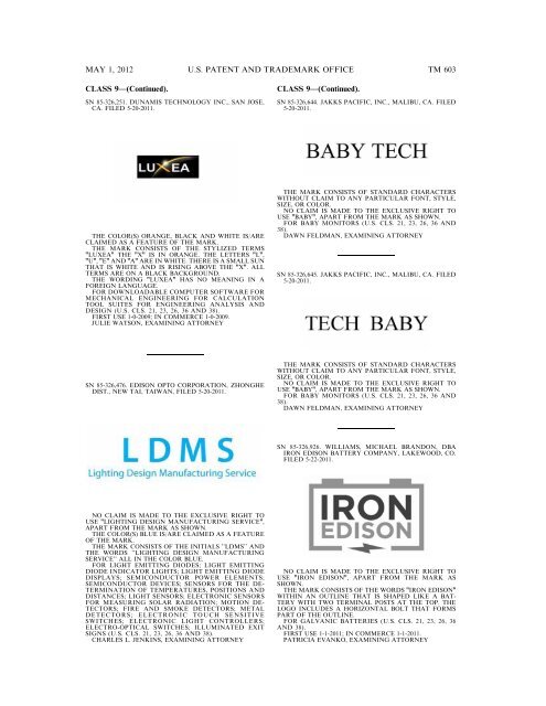 marks published for opposition - U.S. Patent and Trademark Office