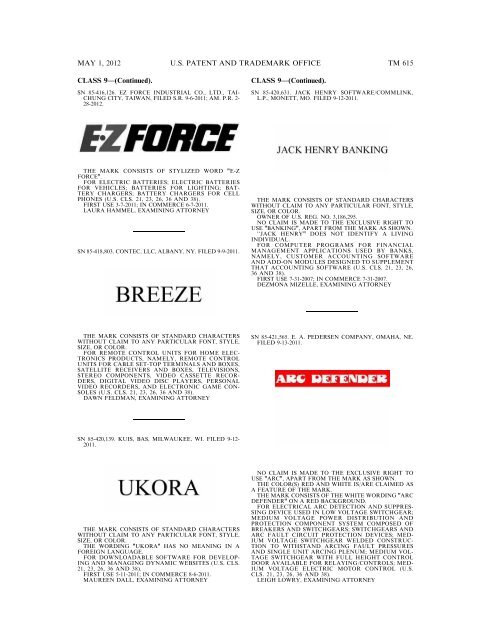 marks published for opposition - U.S. Patent and Trademark Office