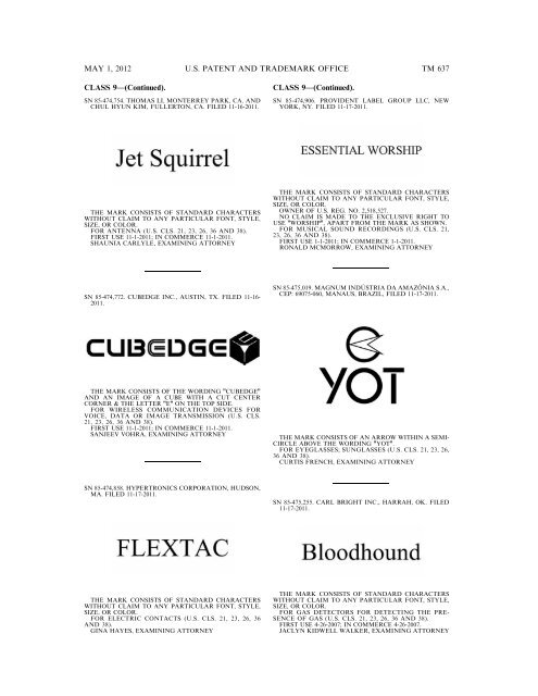 marks published for opposition - U.S. Patent and Trademark Office