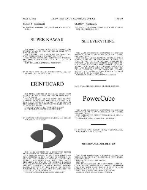 marks published for opposition - U.S. Patent and Trademark Office