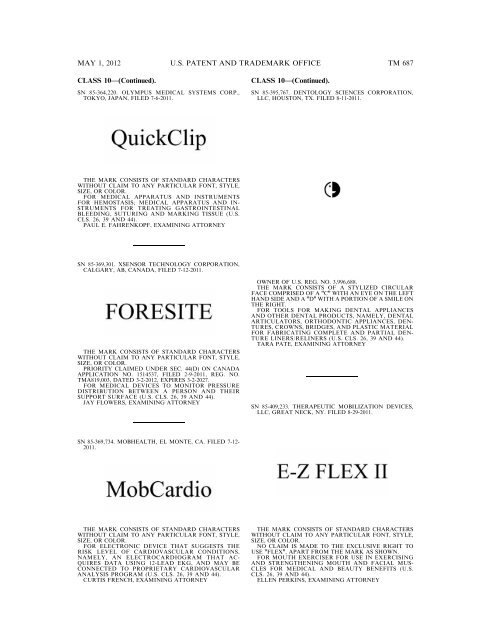 marks published for opposition - U.S. Patent and Trademark Office