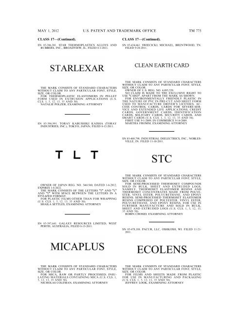 marks published for opposition - U.S. Patent and Trademark Office