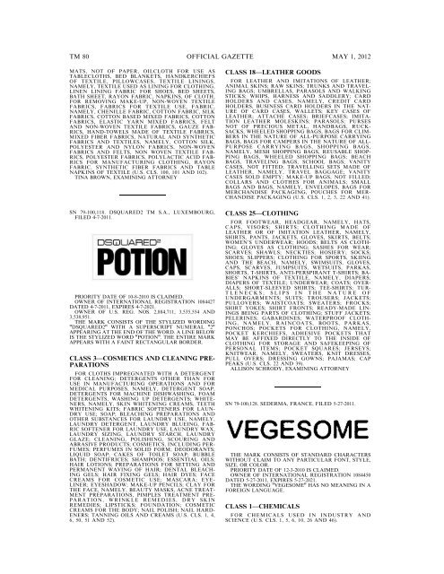 marks published for opposition - U.S. Patent and Trademark Office