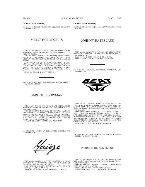 marks published for opposition - U.S. Patent and Trademark Office