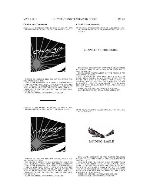 marks published for opposition - U.S. Patent and Trademark Office