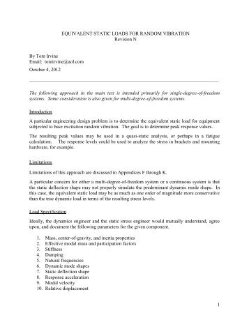 EQUIVALENT STATIC LOADS FOR RANDOM ... - Vibrationdata