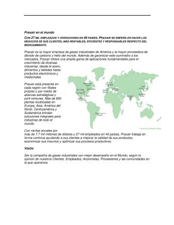 Praxair en el mundo Praxair es la mayor empresa de gases ...