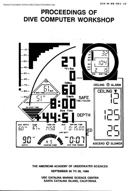 Proceedings of the AAUS Dive Computer Workshop - Rubicon