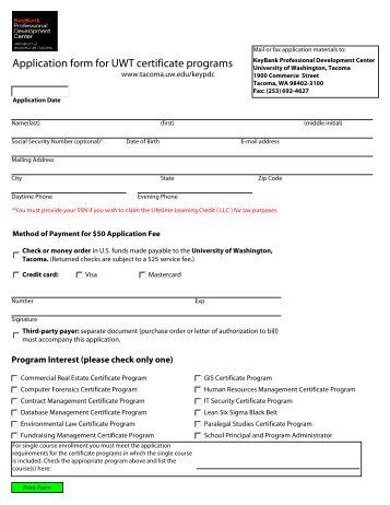Application form for UWT certificate programs - University of ...