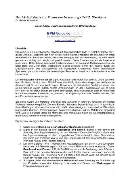 Hard & Soft Facts zur Prozessverbesserung - Teil 2: Six-sigma