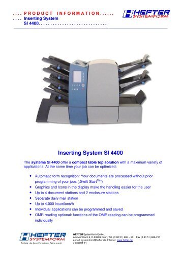 Broschure SI 4400 (PDF) - HEFTER Systemform