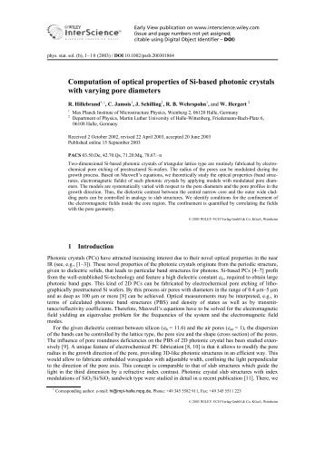 Computation of optical properties of Si-based photonic crystals with ...