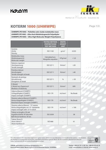 KOTERM 1000 (UHMWPE) - Isokon doo