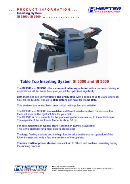 Broschure SI 3300/ SI 3500 - HEFTER Systemform