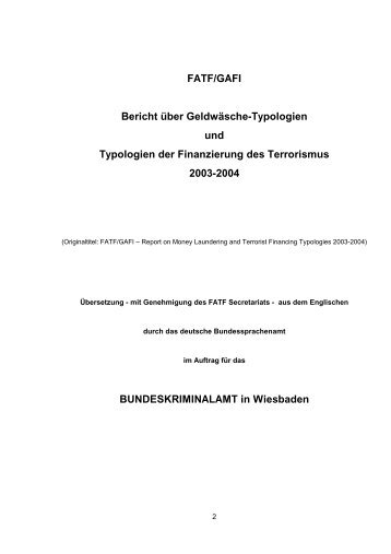 FATF/GAFI Bericht über Geldwäsche-Typologien und Typologien ...