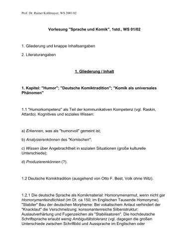 Vorlesung "Sprache und Komik", 1std ... - Rainer Kohlmayer