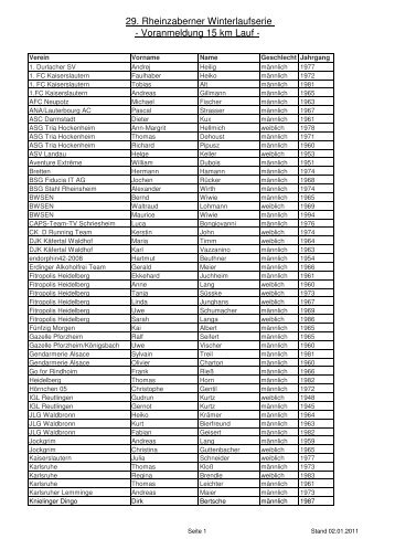 Voranmeldung 15 km Winterlauf 2011 - TV 1890 Rheinzabern e.V.