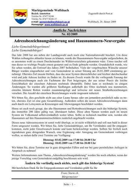 Adressbezeichnungsänderung und ... - Marktgemeinde Wolfsbach