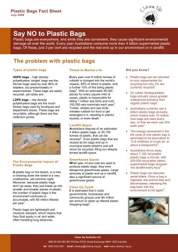 Say NO To Plastic Bags Fact Sheet - Clean Up Australia