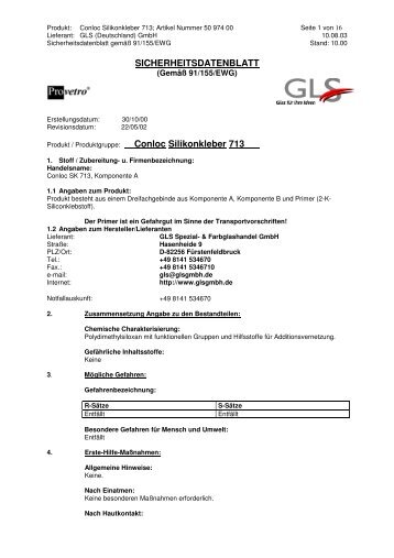 SICHERHEITSDATENBLATT Conloc Silikonkleber 713 - GLS GmbH