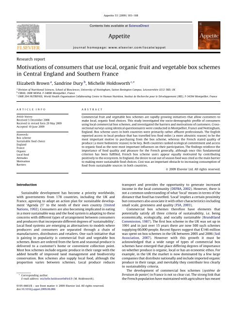 Motivations of consumers that use local, organic fruit - Pages web ...