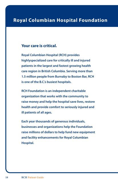 Royal Columbian Hospital Patient Guide - Fraser Health Authority