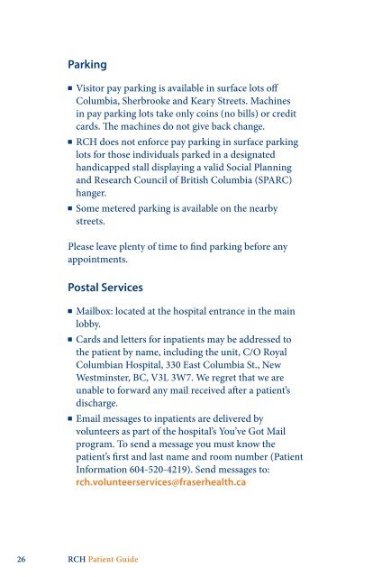 Royal Columbian Hospital Patient Guide - Fraser Health Authority