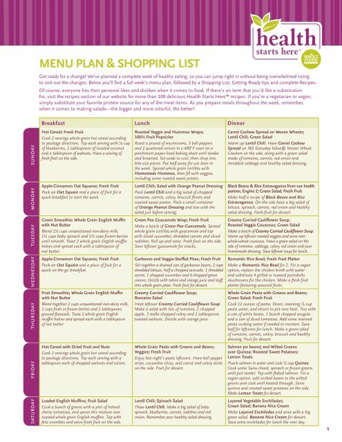 download the Menu Plan & Shopping List (PDF - Whole Foods Market