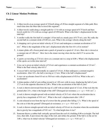 Ch 2 Linear Motion Problems - Planet Holloway