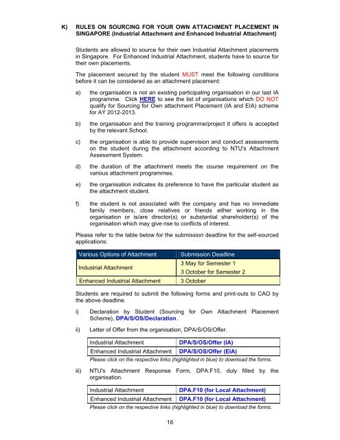 Information on Attachment - Nanyang Technological University