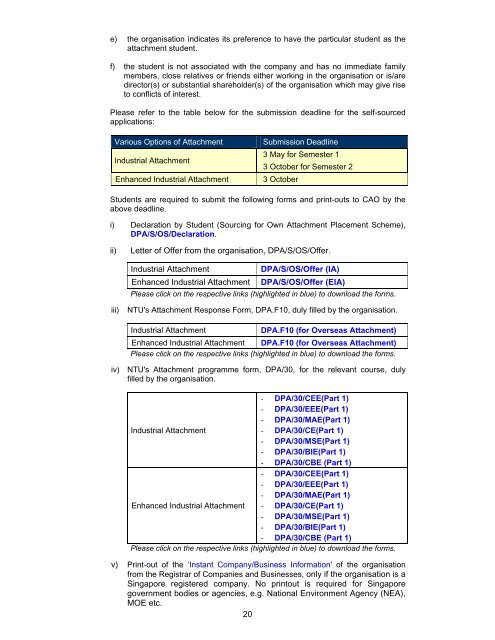 Information on Attachment - Nanyang Technological University