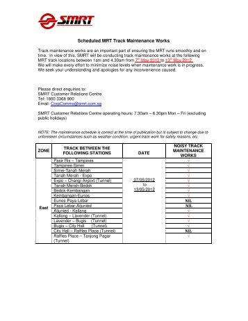 Scheduled MRT Track Maintenance Works - SMRT