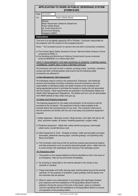 Application To Work In Public Sewerage System Form B Qp