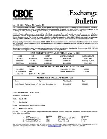 CBOE Exchange and Regulatory Bulletin - CBOE.com