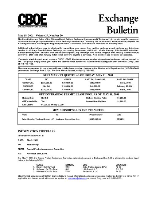 CBOE Exchange and Regulatory Bulletin - CBOE.com