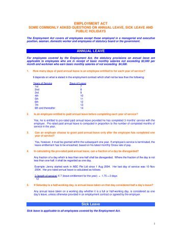 EMPLOYMENT ACT ANNUAL LEAVE Sick Leave