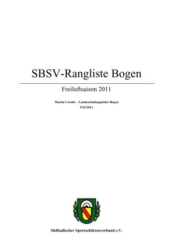 SBSV-Rangliste Bogen - Südbadischer Sportschützenverband e.V.