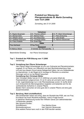 Protokoll zur Sitzung des Pfarrgemeinderats St. Martin Zorneding ...