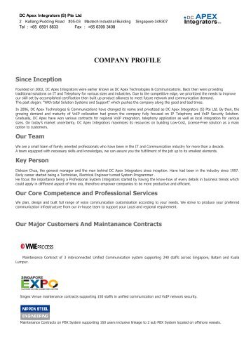 company profile - DC Apex Integrators Pte Ltd